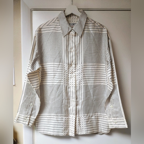 YVES SAINT LAURENT VINTAGE BLACK AND WHITE CUBES ASYMMETRICAL CUT SHIRT SIZE 12 - Picture 2 of 14